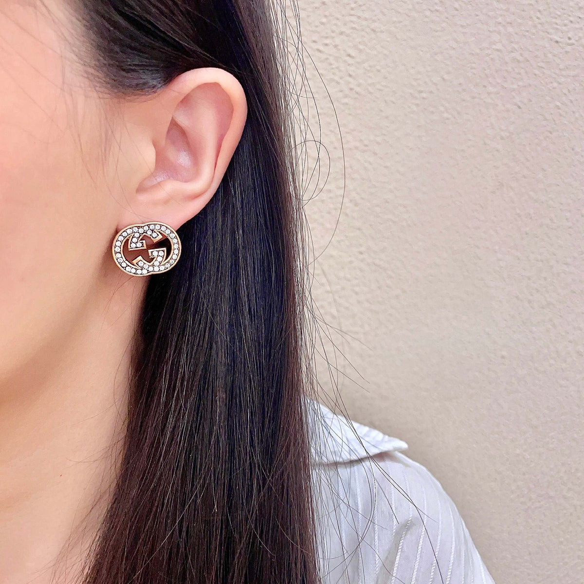 Geometric Emblem Stud Earrings in Silver-Tone – Design 004 detail view