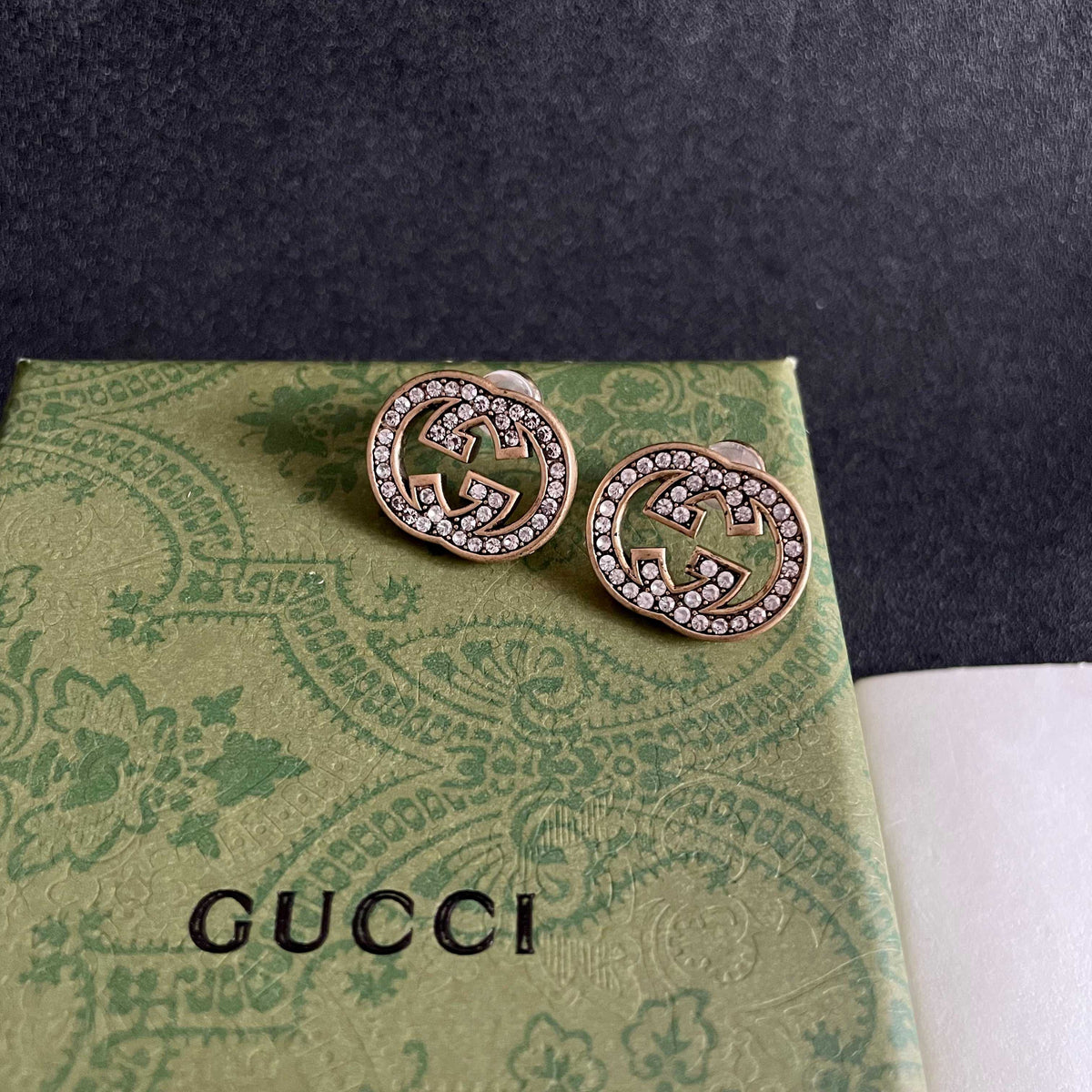 Geometric Emblem Stud Earrings in Silver-Tone – Design 004 detail view