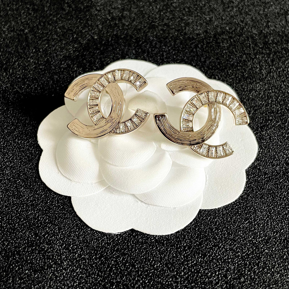 Signature Emblem Stud Earrings in Polished Metal-Tone – Design 079 front product view