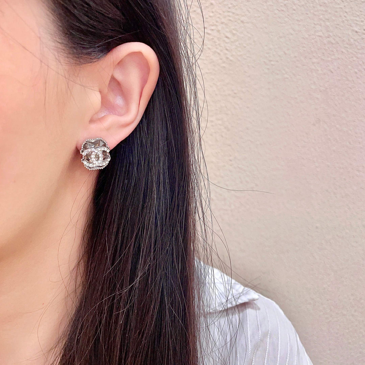 Signature Emblem Stud Earrings in Polished Metal-Tone – Design 078 detail view