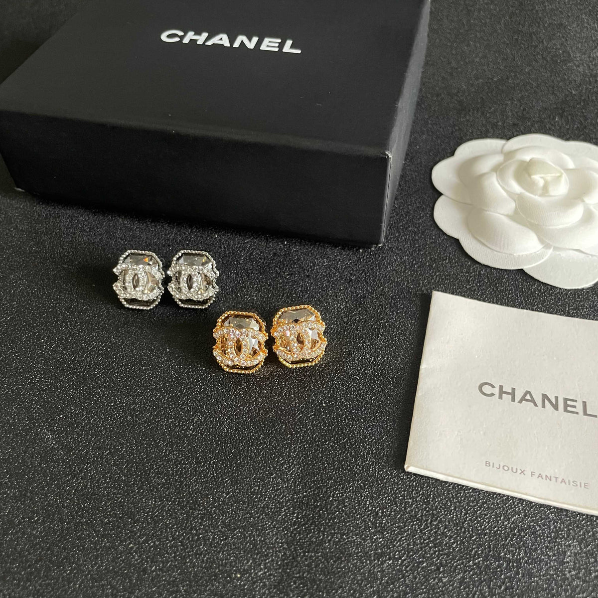 Signature Emblem Stud Earrings in Polished Metal-Tone – Design 077 close-up detail