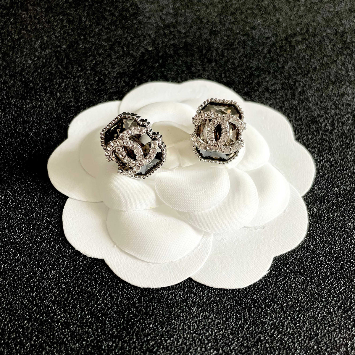 Signature Emblem Stud Earrings in Polished Metal-Tone – Design 078 front product view
