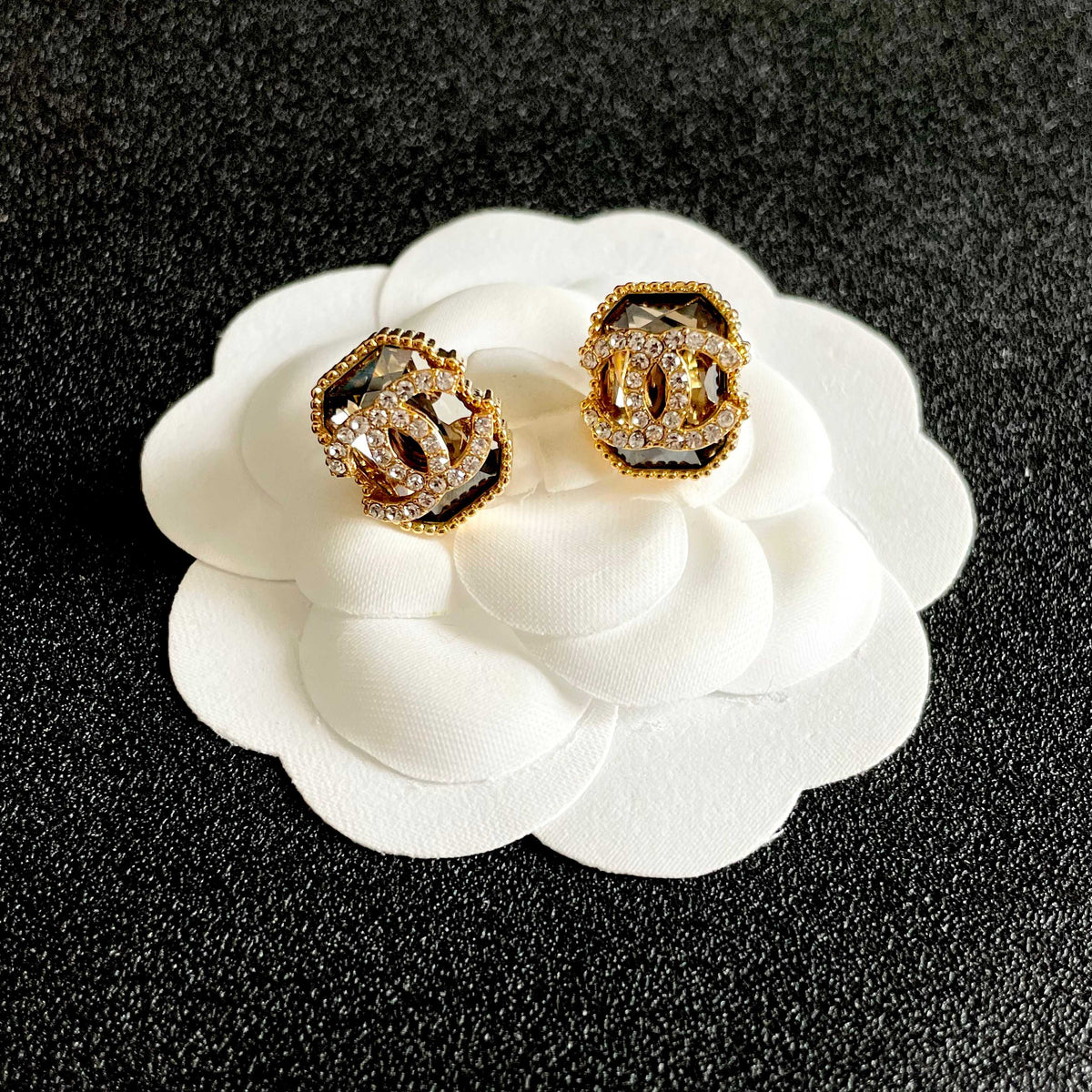 Signature Emblem Stud Earrings in Polished Metal-Tone – Design 077 front product view
