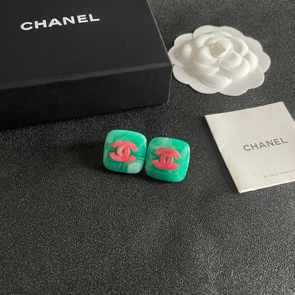 Double-C Emblem Stud Earrings in Polished Metal-Tone – Design 327 styled product view