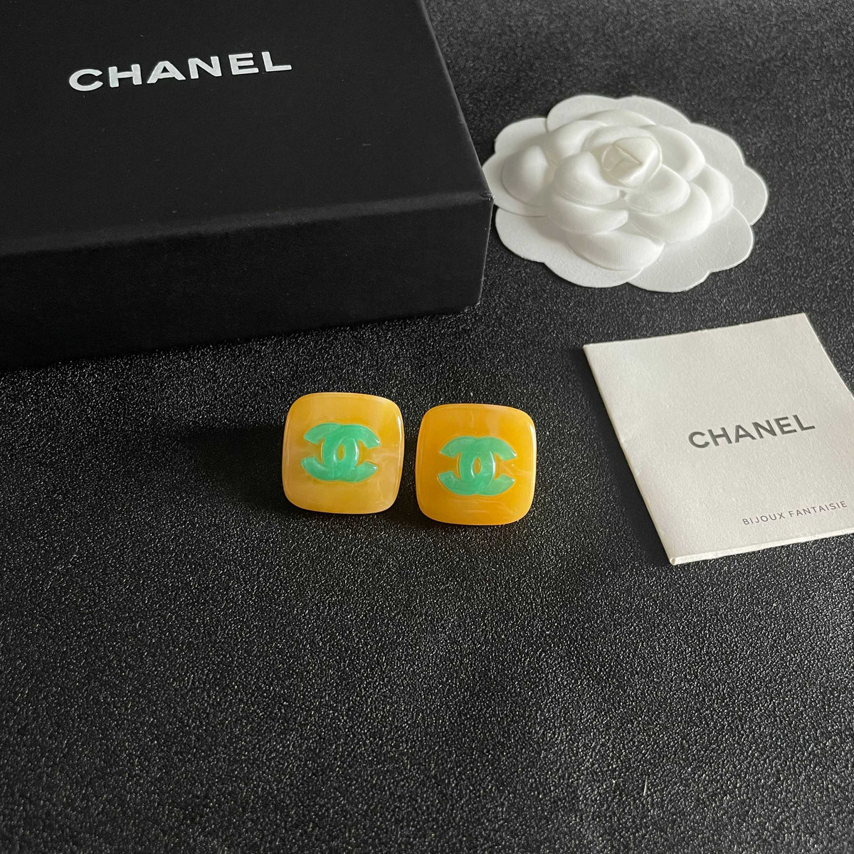 Double-C Emblem Stud Earrings in Polished Metal-Tone – Design 326 styled product view