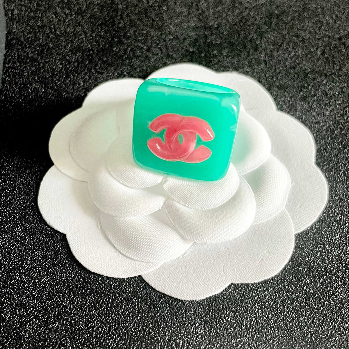 Double-C Emblem Statement Ring in Polished Metal-Tone – Design 012 front product view