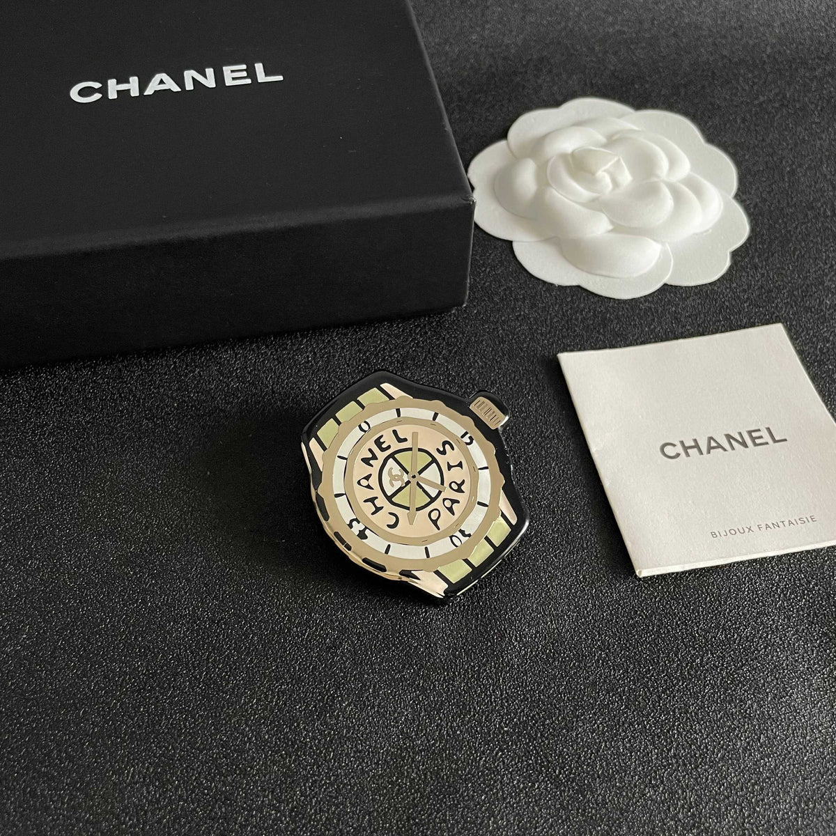 Double-C Emblem Brooch in Polished Metal-Tone – Design 004 styled product view