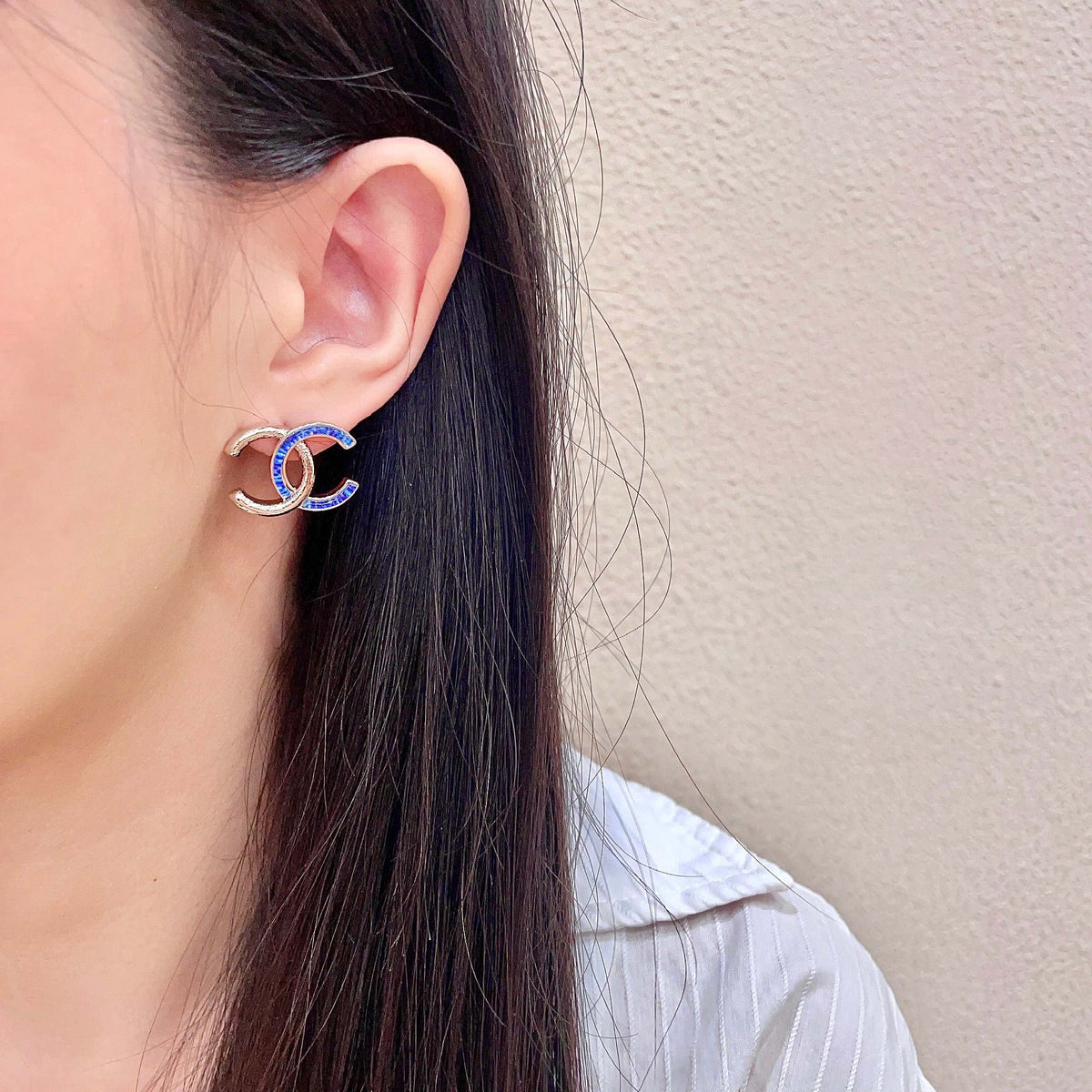 Signature Emblem Stud Earrings in Polished Metal-Tone – Design 074 detail view
