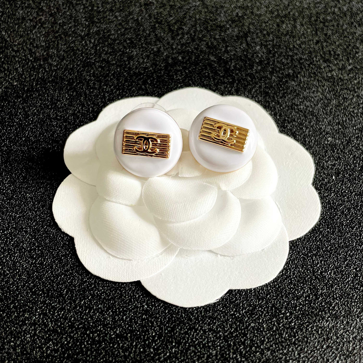 Signature Emblem Stud Earrings in Polished Metal-Tone – Design 073 front product view