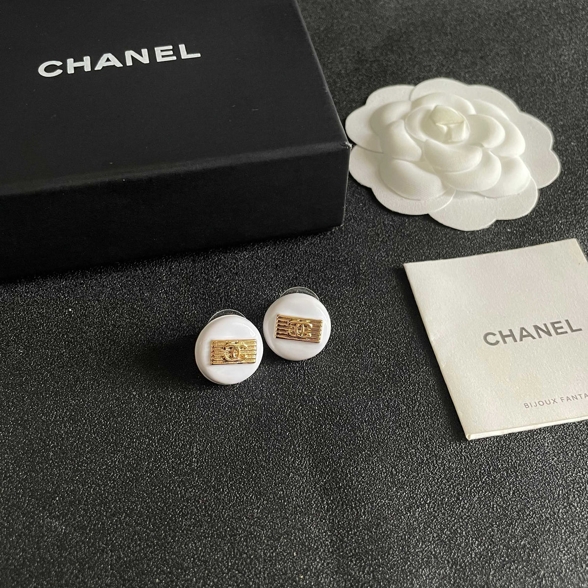 Signature Emblem Stud Earrings in Polished Metal-Tone – Design 073 styled product view