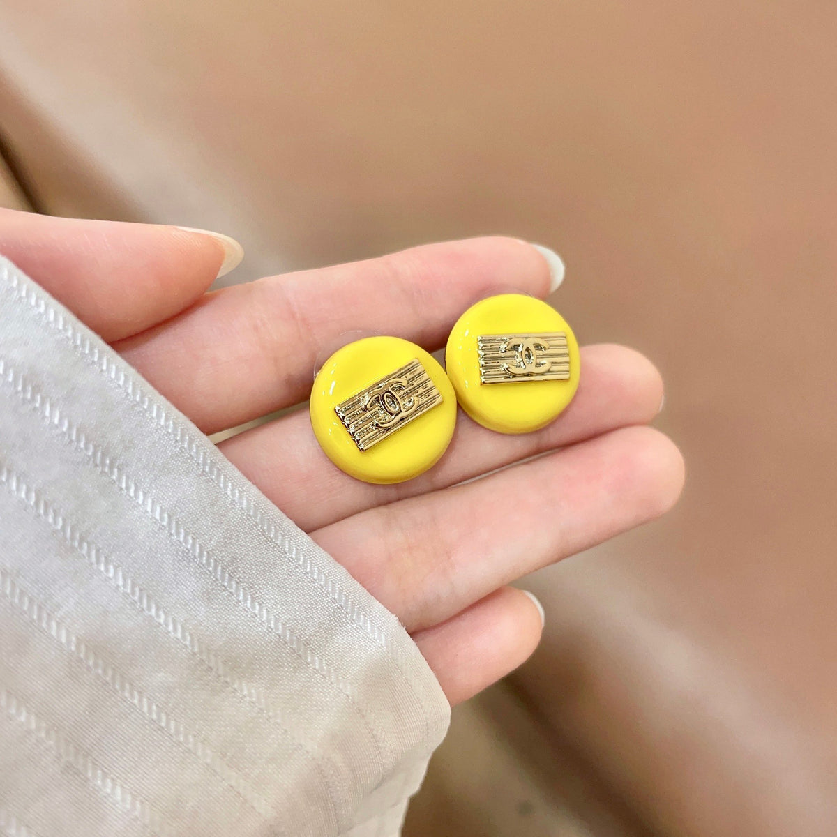 Signature Emblem Stud Earrings in Polished Metal-Tone – Design 071 side detail