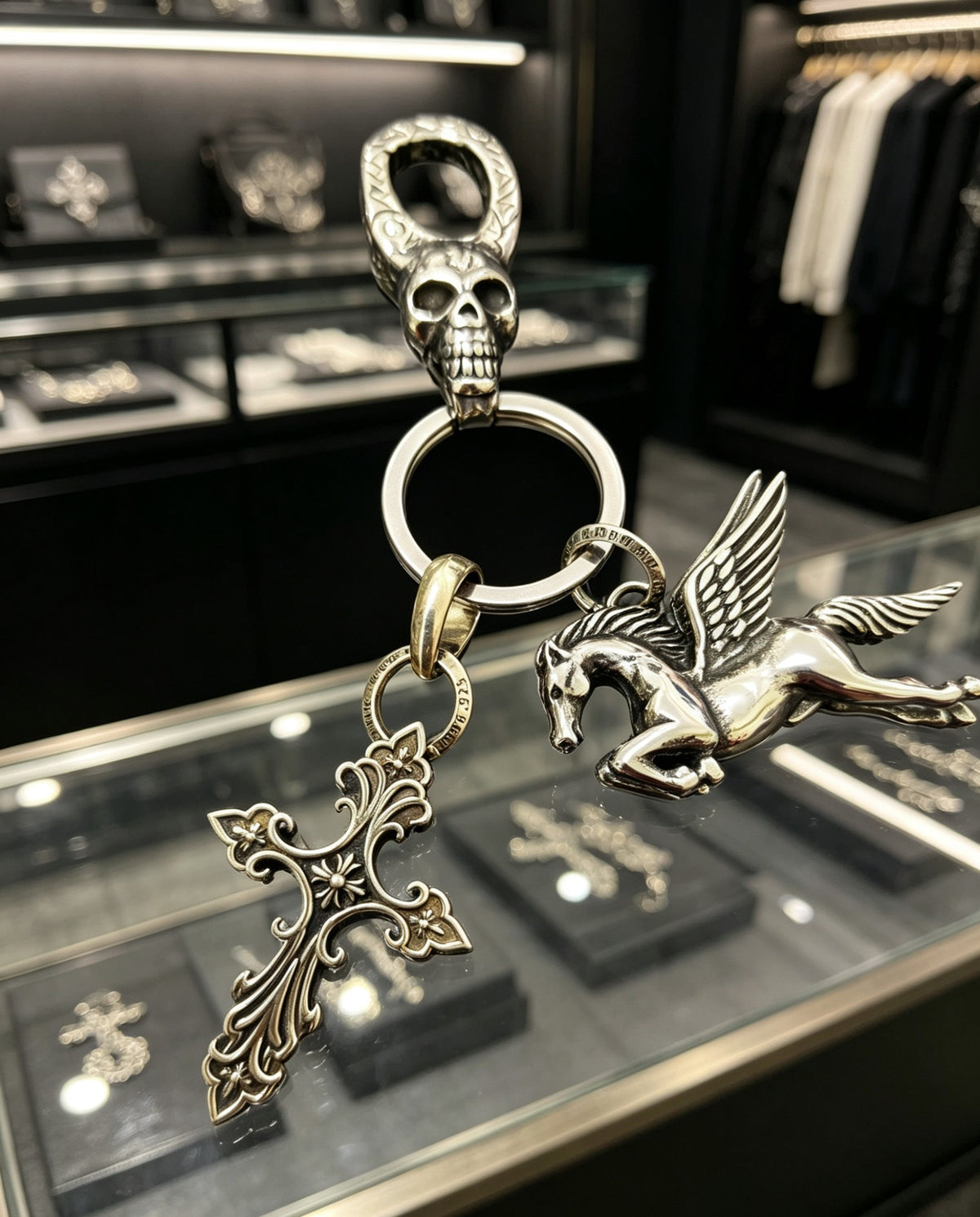 Signature Emblem Jewelry Accessory in Polished Metal-Tone – Design 067 styled product view