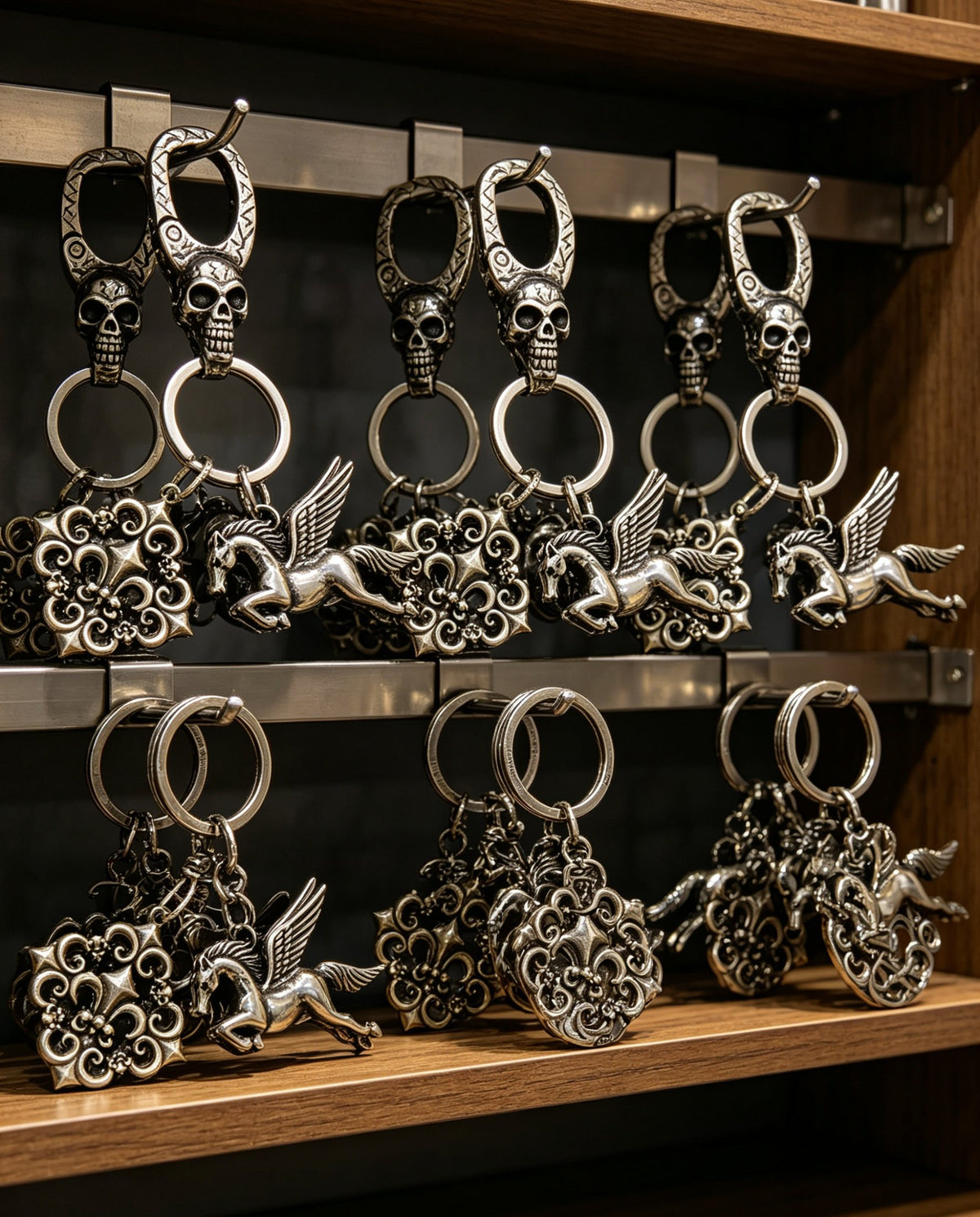 Skull Keychain in Antique Silver-Tone – Design 03 front product view