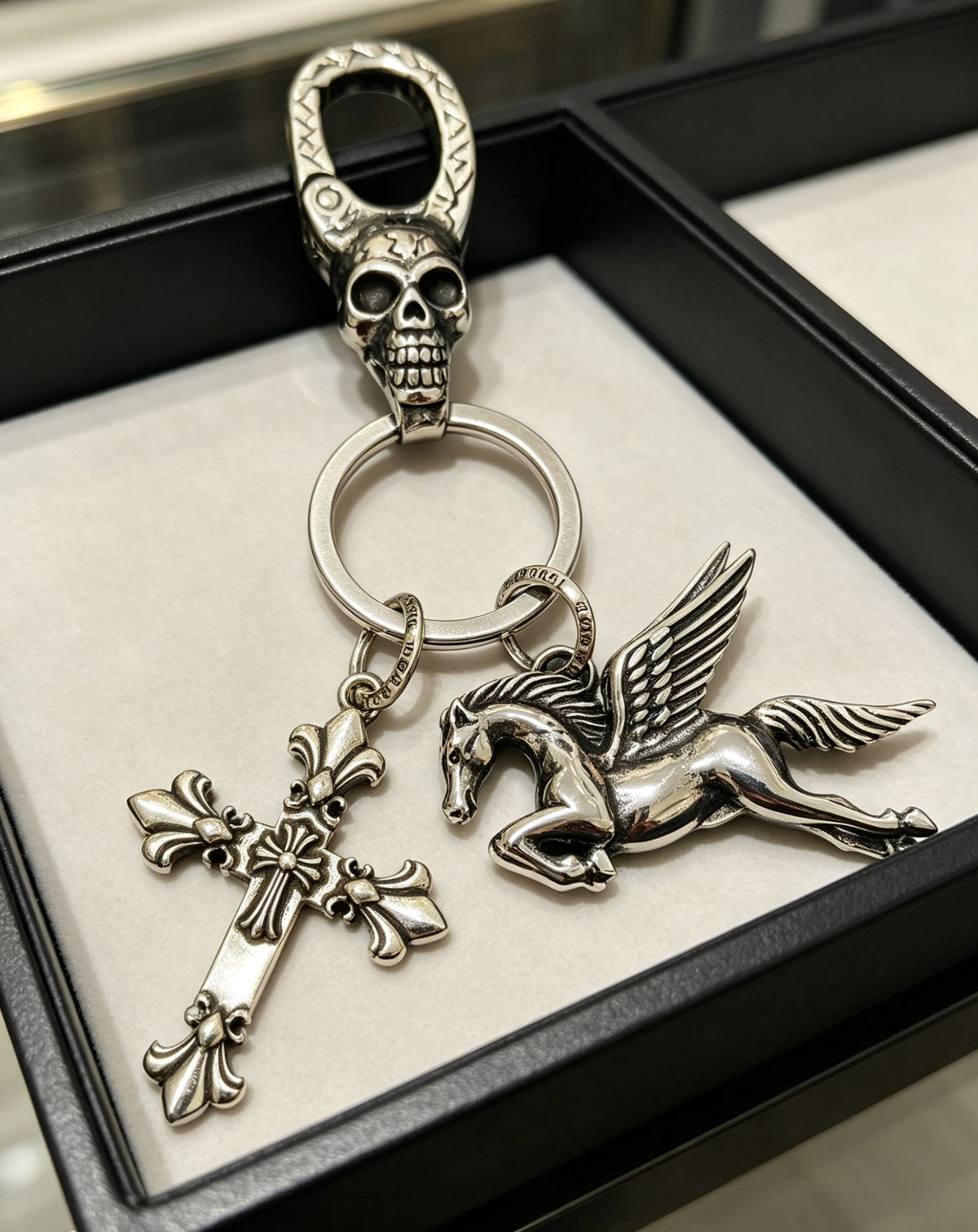 Signature Emblem Jewelry Accessory in Polished Metal-Tone – Black Detail – Design 002 detail view