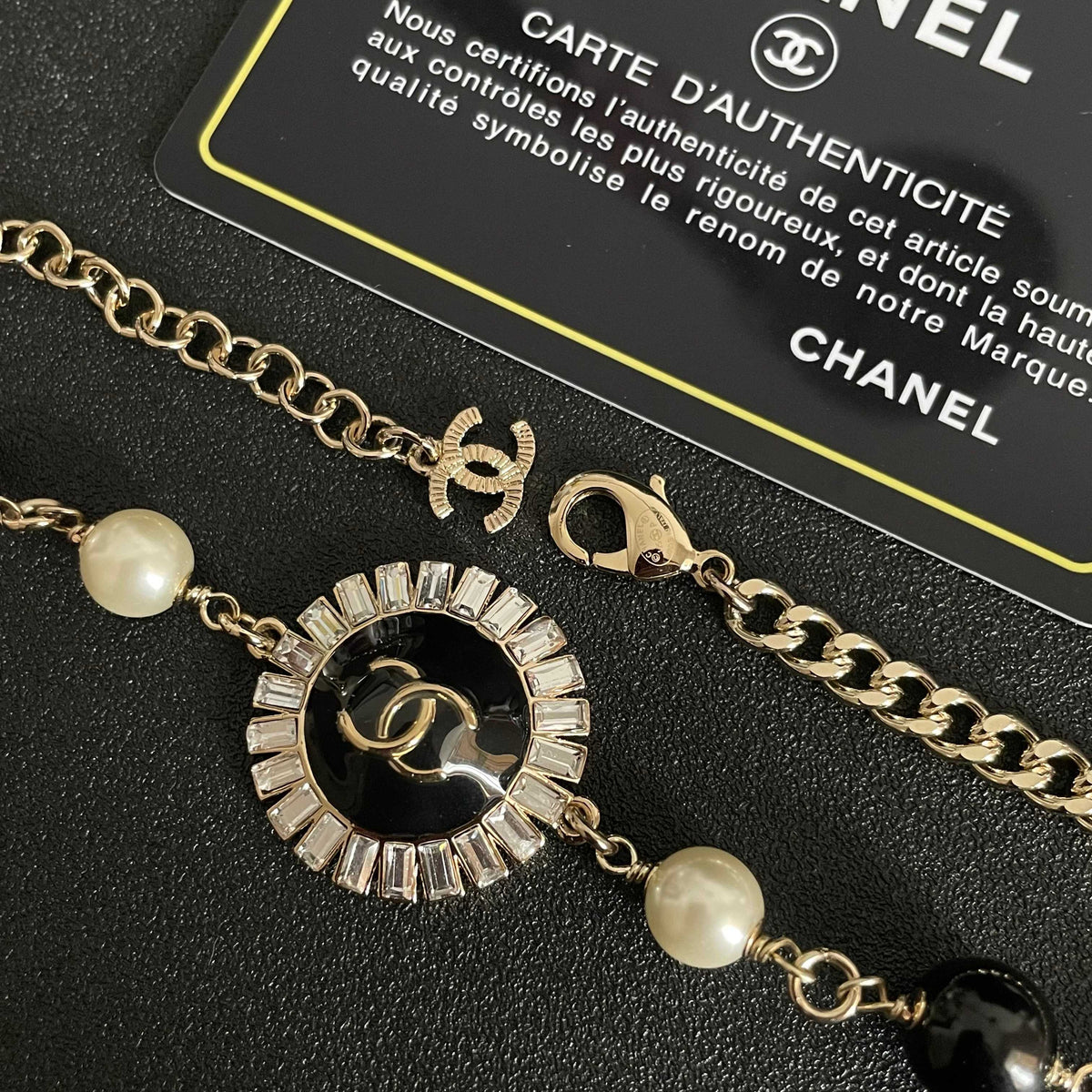 Double-C Emblem Pearl-Detail Pendant Necklace – Pearl Detail – Design 105 main product view
