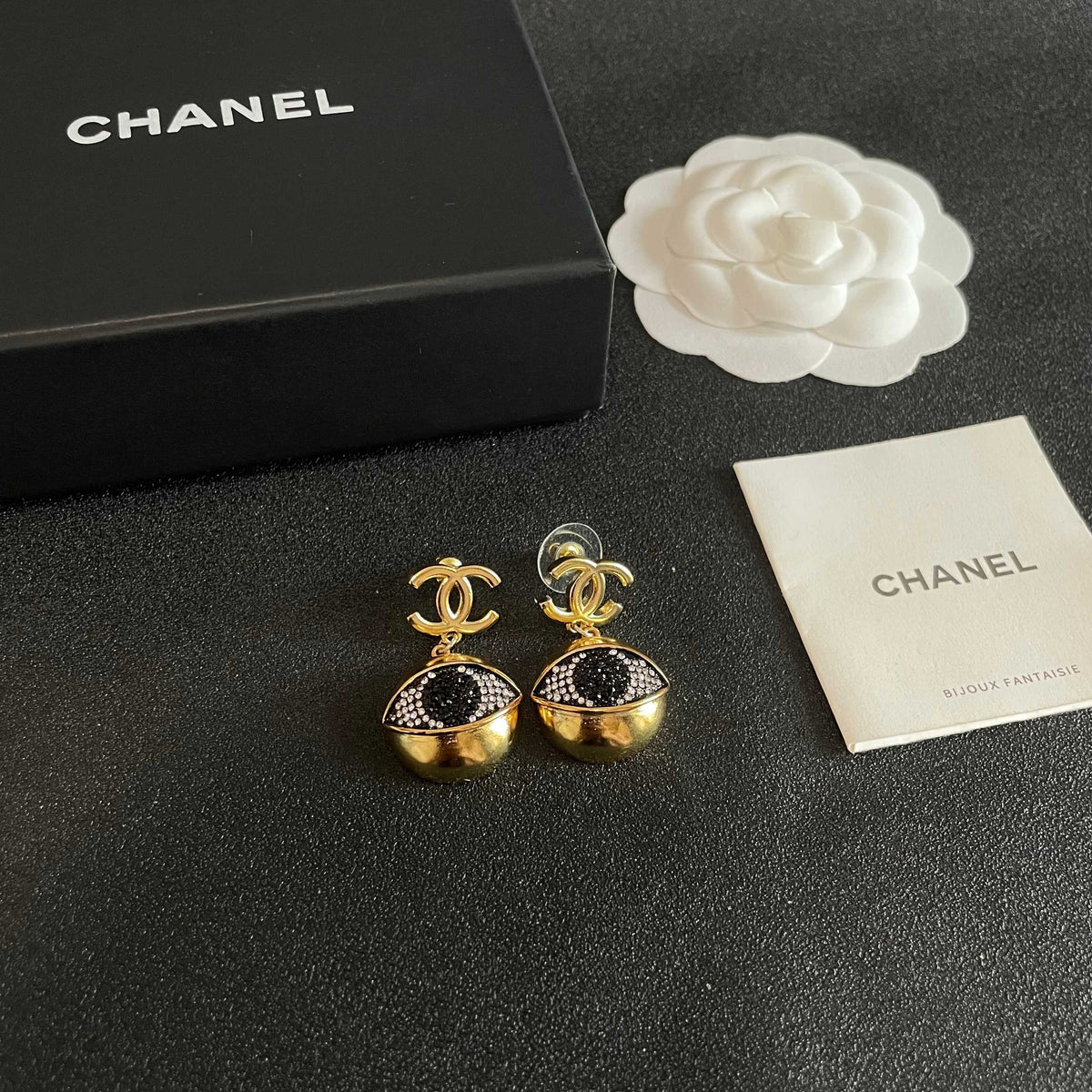 Double-C Emblem Statement Earrings in Polished Metal-Tone – Design 023 close-up detail