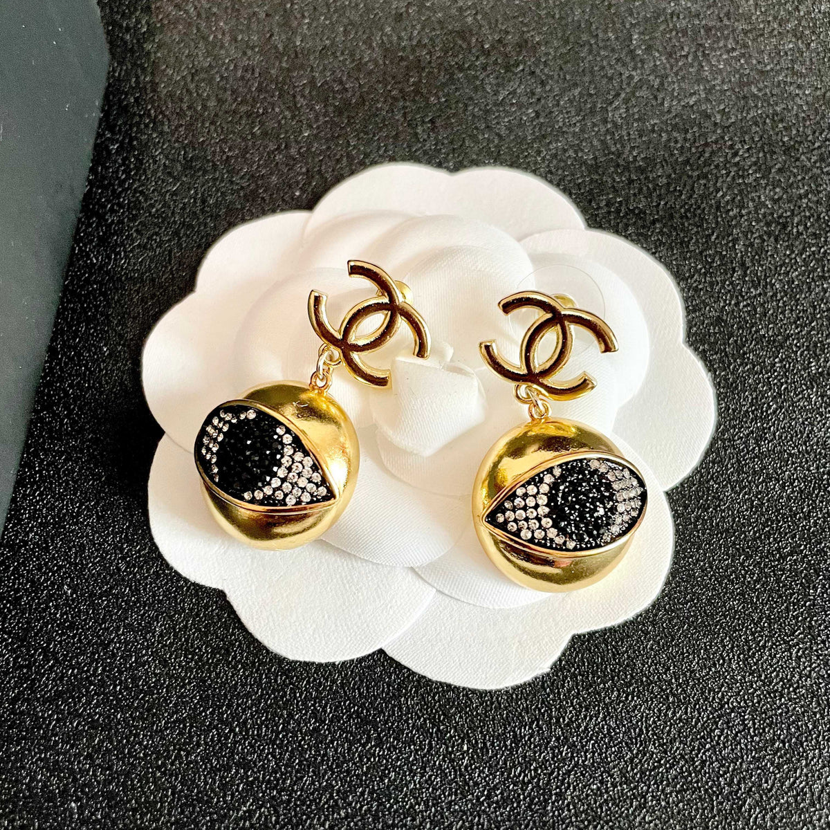 Double-C Emblem Statement Earrings in Polished Metal-Tone – Design 023 main product view