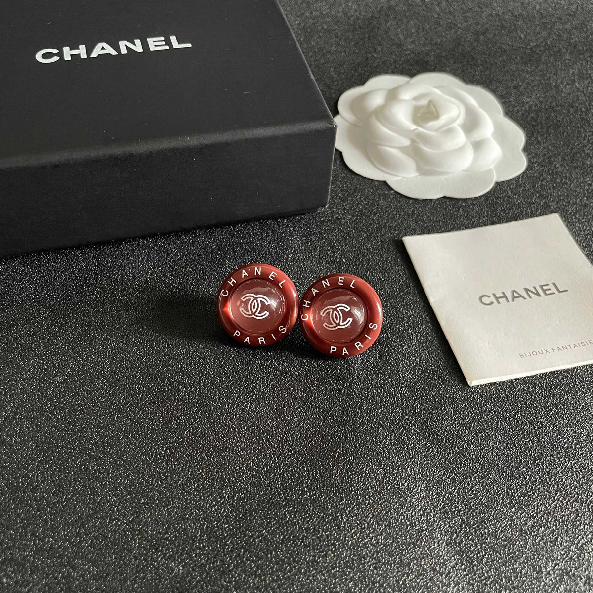 Double-C Emblem Stud Earrings in Polished Metal-Tone – Design 172 styled product view