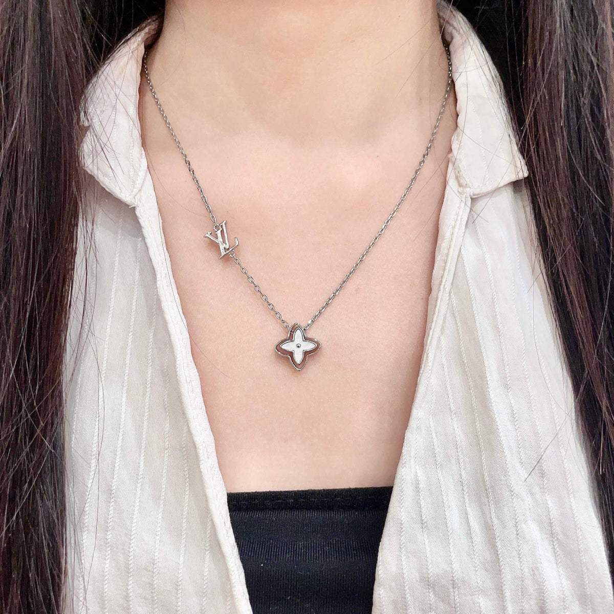 Geometric Emblem Pendant Necklace in Gold-Tone – Design 066 detail view