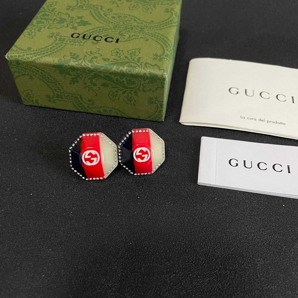 Geometric Emblem Stud Earrings in Silver-Tone – Design 006 close-up detail