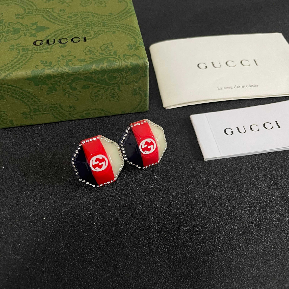 Geometric Emblem Stud Earrings in Silver-Tone – Design 006 styled product view