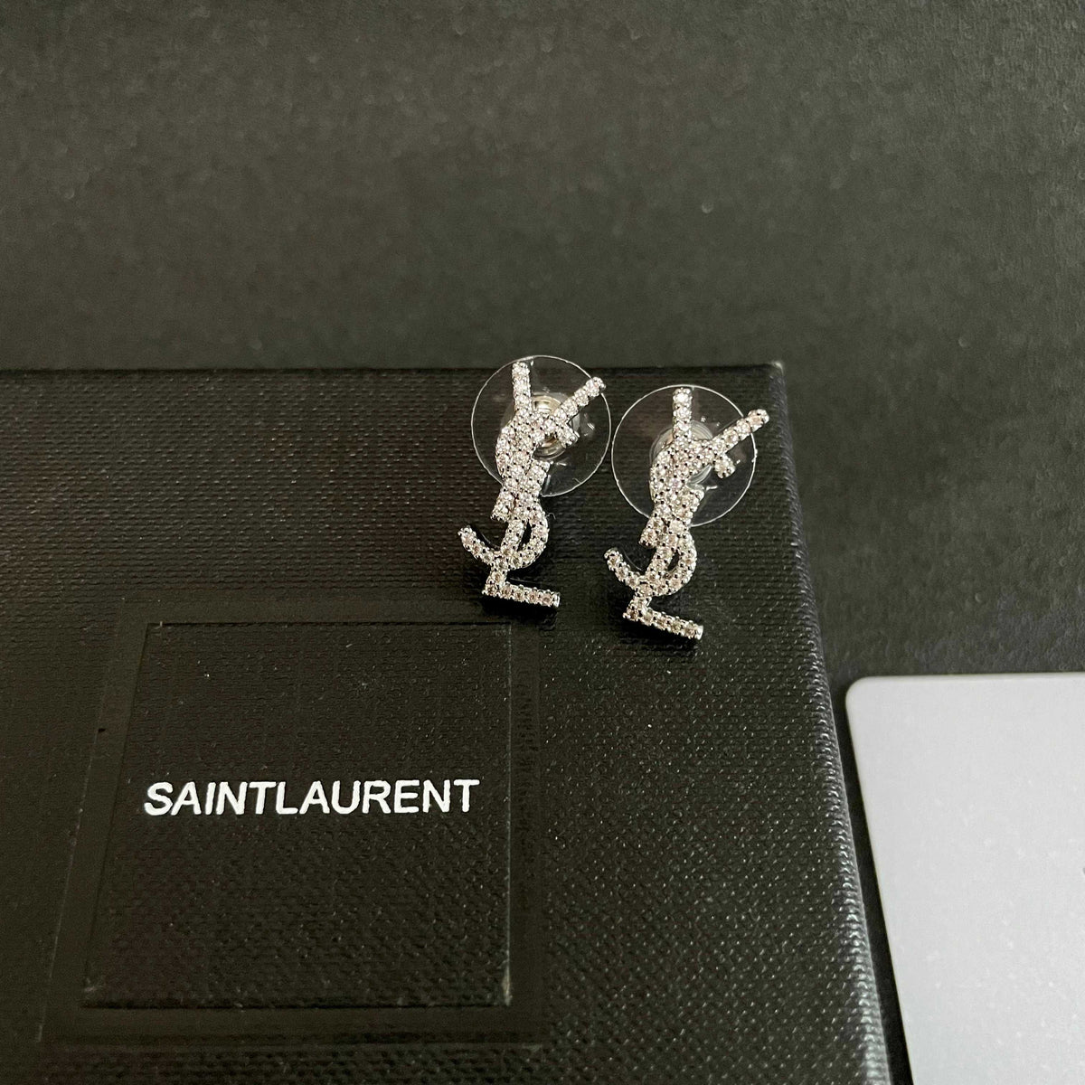 Geometric Emblem Stud Earrings in Silver-Tone – Vintage Detail – Design 010 front product view