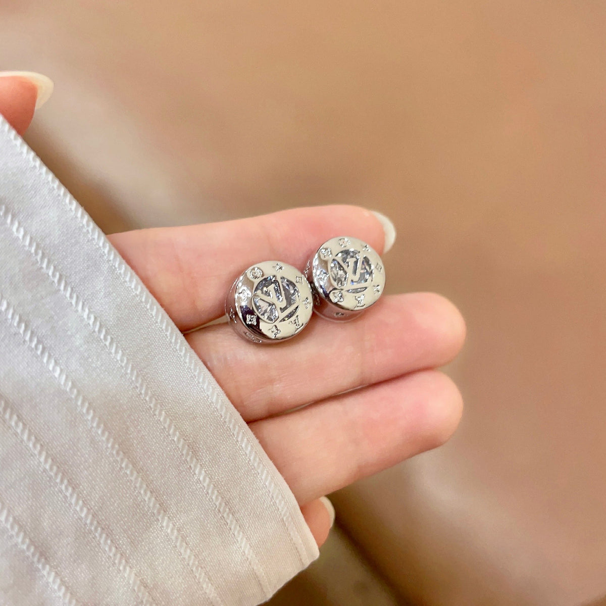 Geometric Emblem Stud Earrings in Gold-Tone – Design 038 side detail