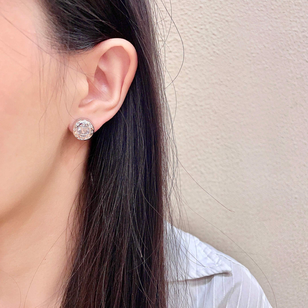 Geometric Emblem Stud Earrings in Gold-Tone – Design 038 detail view