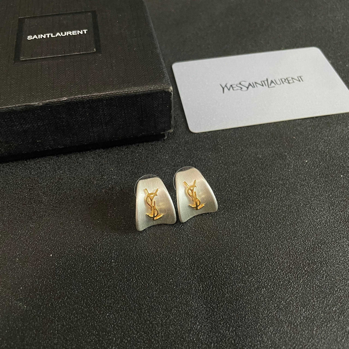 Signature Emblem Stud Earrings in Silver-Tone – Design 022 styled product view