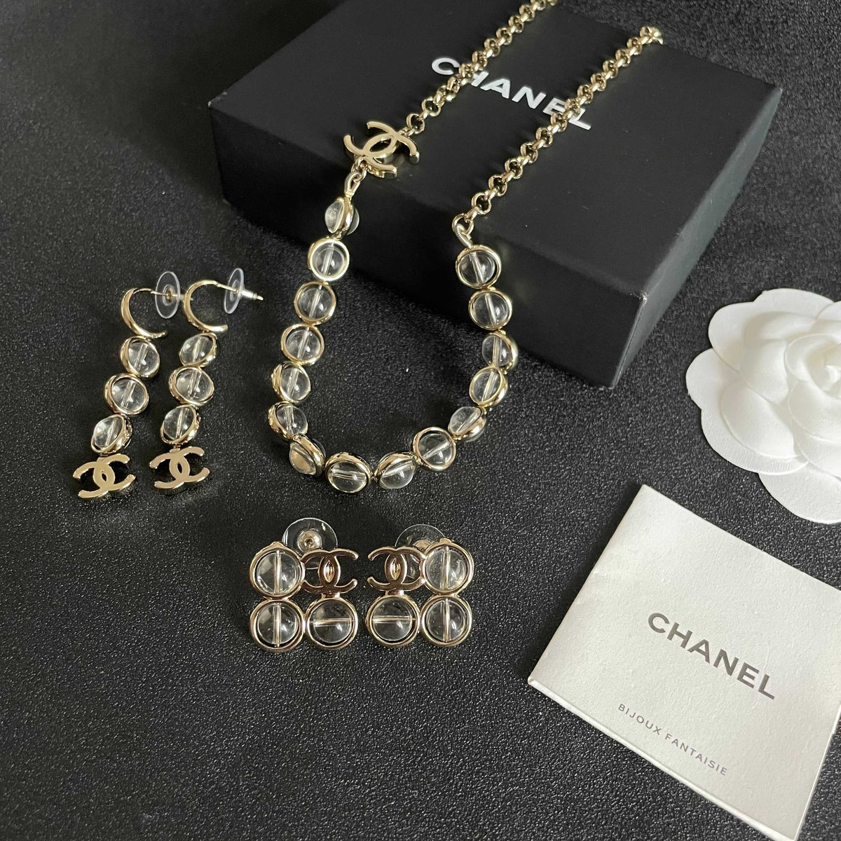 Double-C Emblem Pendant Necklace in Polished Metal-Tone – Design 017 close-up detail
