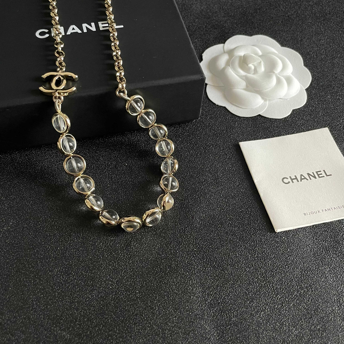 Double-C Emblem Pendant Necklace in Polished Metal-Tone – Design 068 styled product view