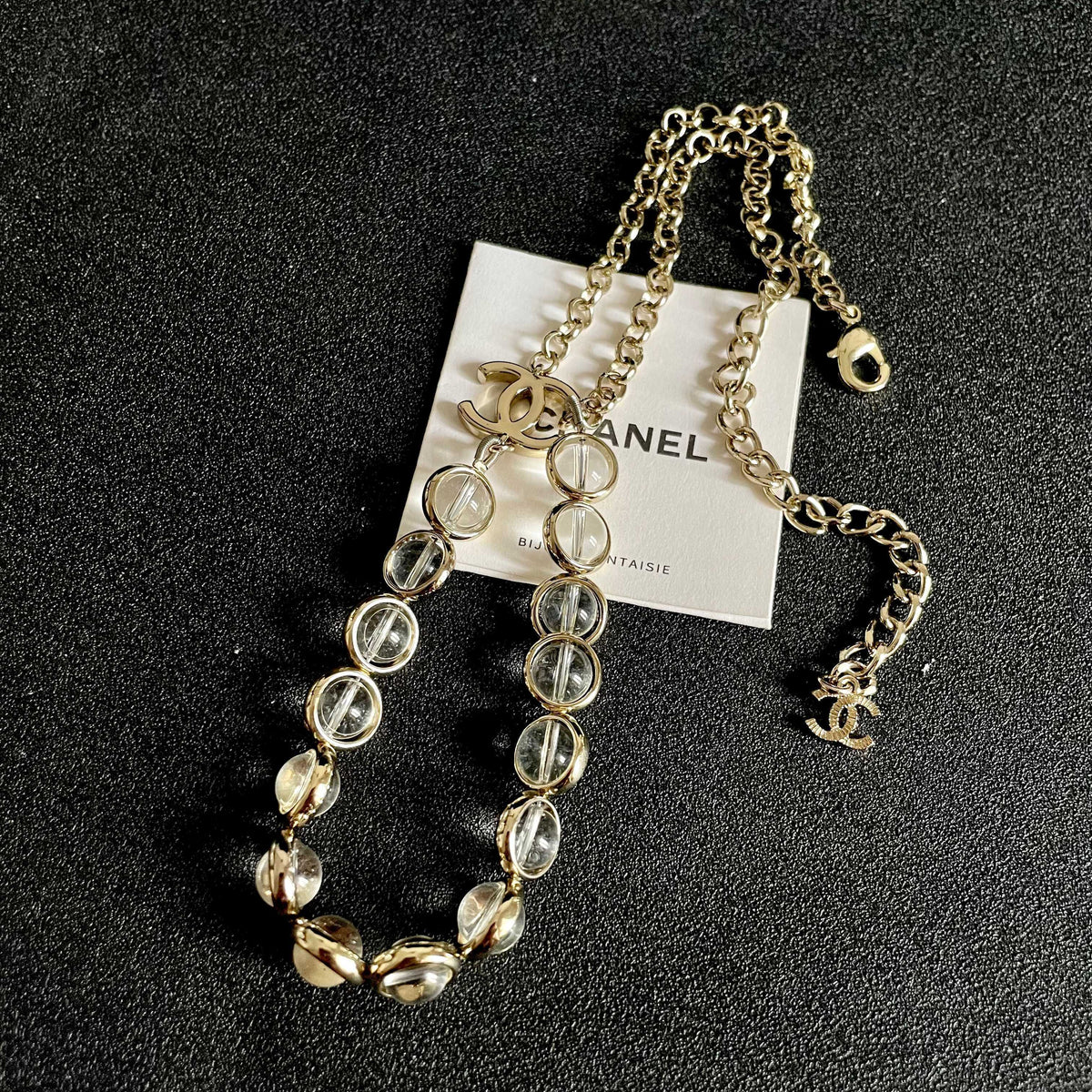 Double-C Emblem Pendant Necklace in Polished Metal-Tone – Design 017 detail view