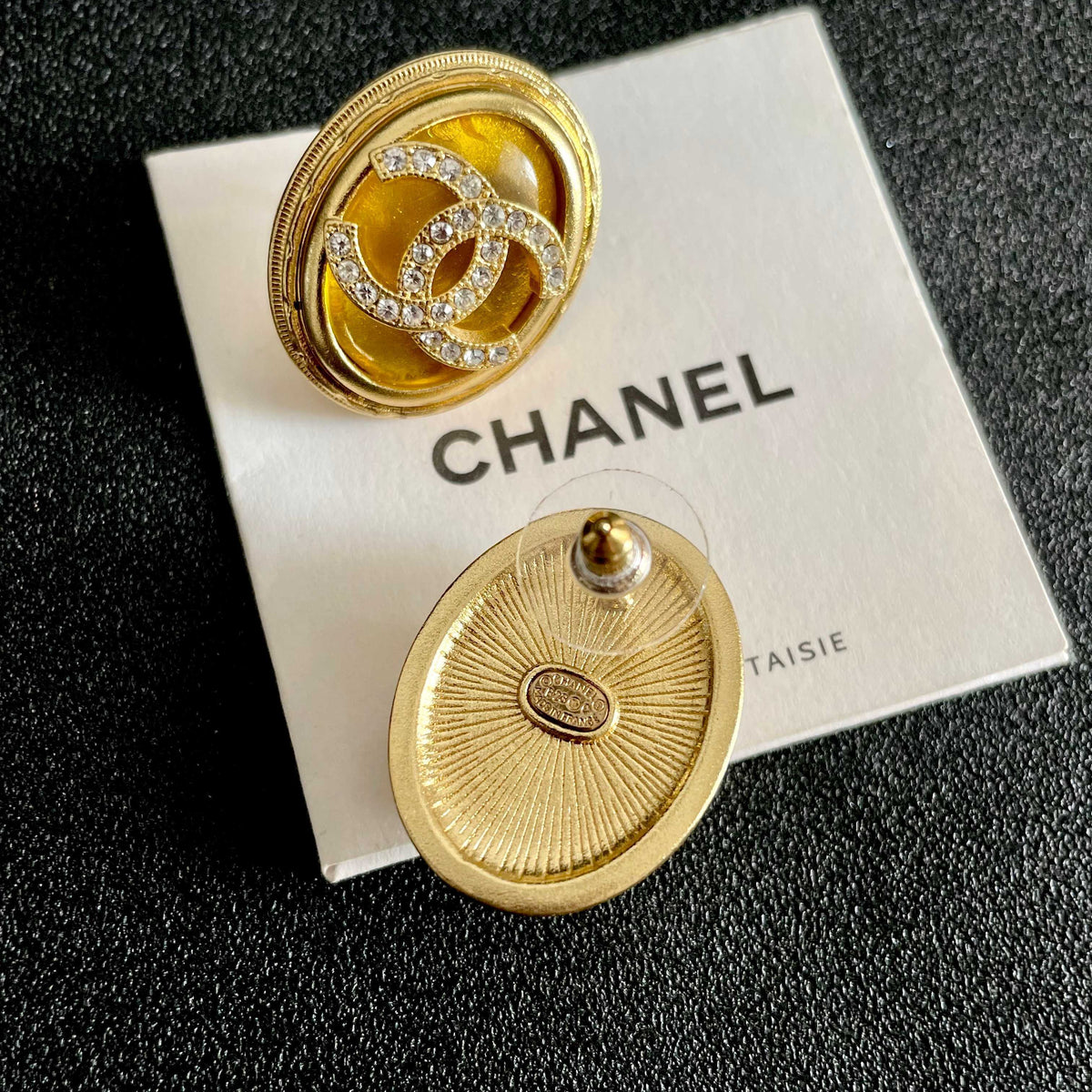 Double-C Emblem Crystal-Accent Stud Earrings – Design 055 main product view
