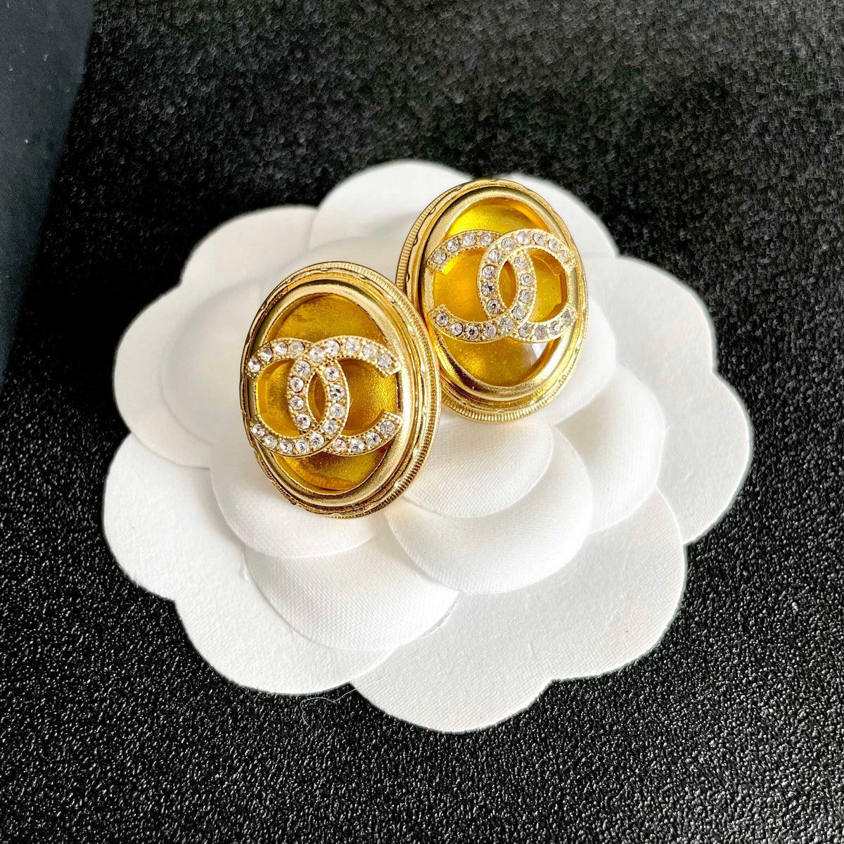 Double-C Emblem Crystal-Accent Stud Earrings – Design 055 front product view