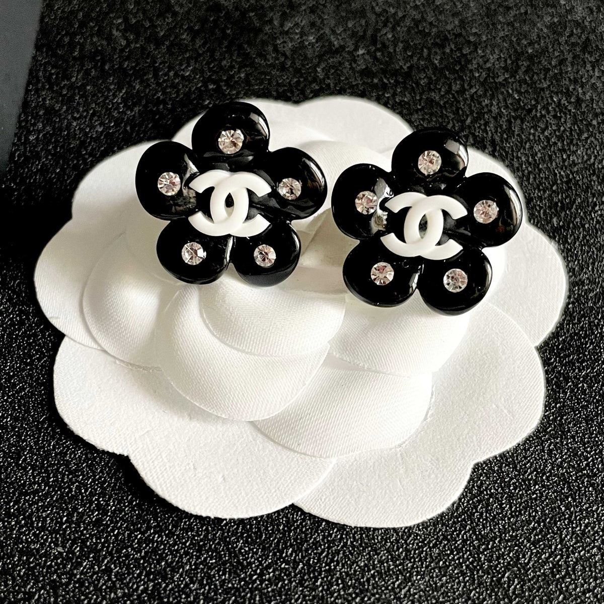 Camellia Stud Earrings in Polished Metal-Tone – Camellia Detail – Design 030 front product view