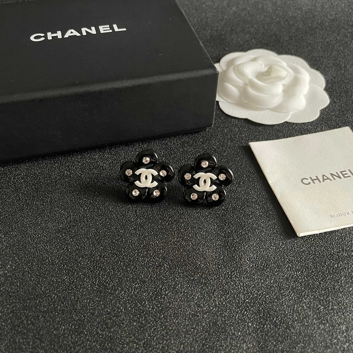 Camellia Stud Earrings in Polished Metal-Tone – Camellia Detail – Design 030 styled product view