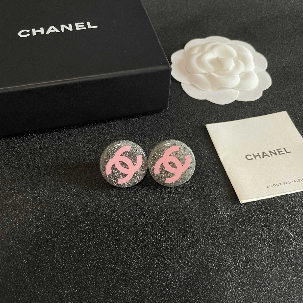 Double-C Emblem Stud Earrings in Polished Metal-Tone – Design 178 styled product view