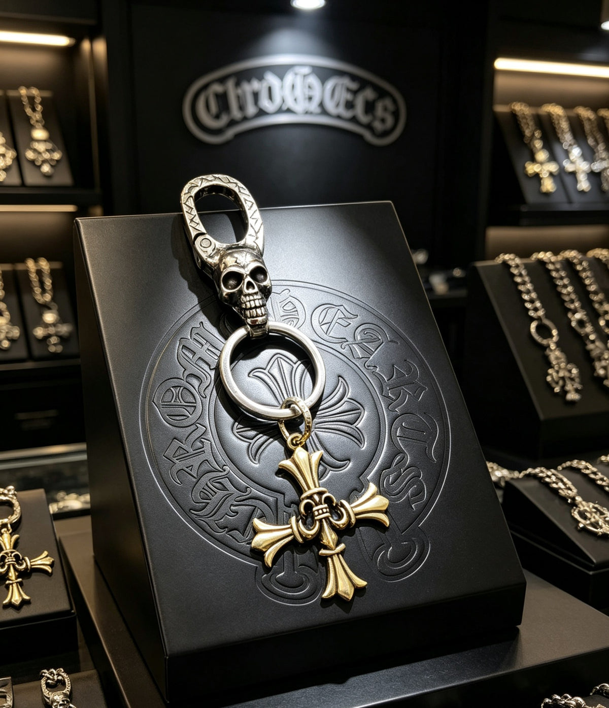 Cross Keychain in Antique Silver-Tone – Design 03 main product view