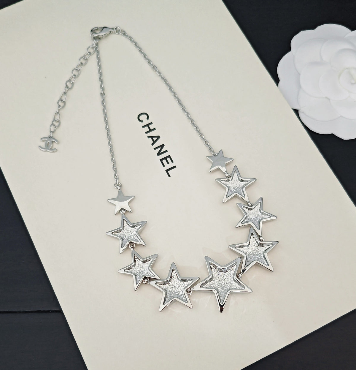 Signature Emblem Pendant Necklace in Gold-Tone – White Detail – Design 006 styled product view
