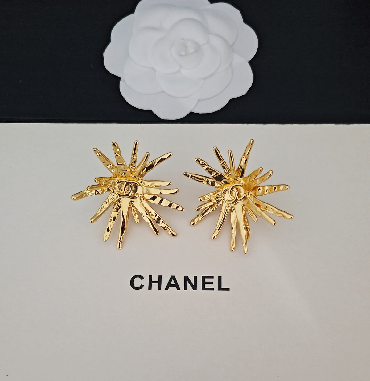 Signature Emblem Stud Earrings in Gold-Tone – Design 046 side detail