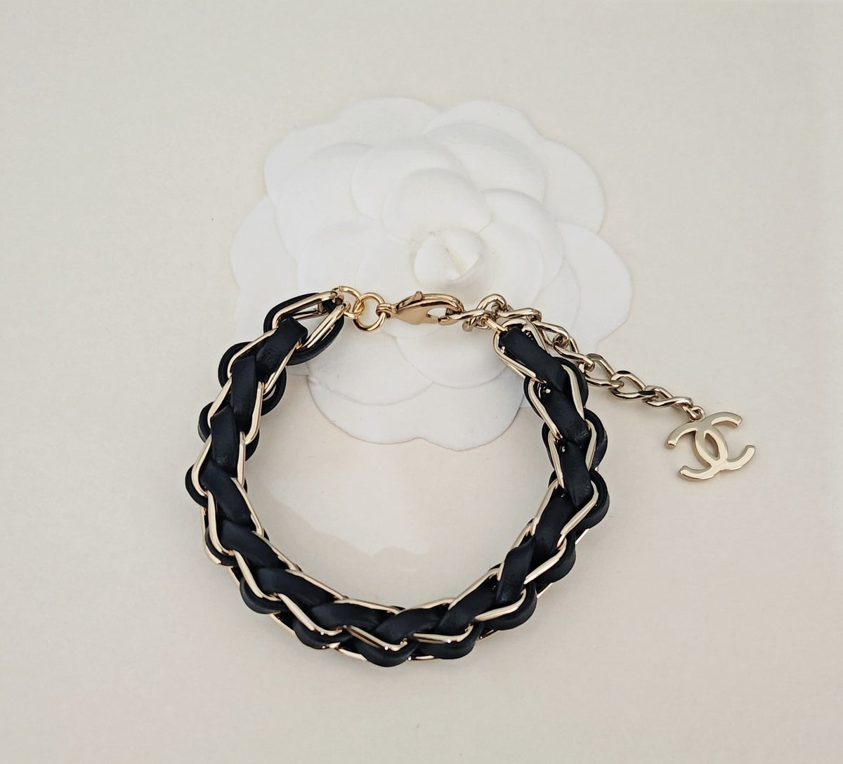 Signature Emblem Bracelet in Gold-Tone – Black Detail detail view