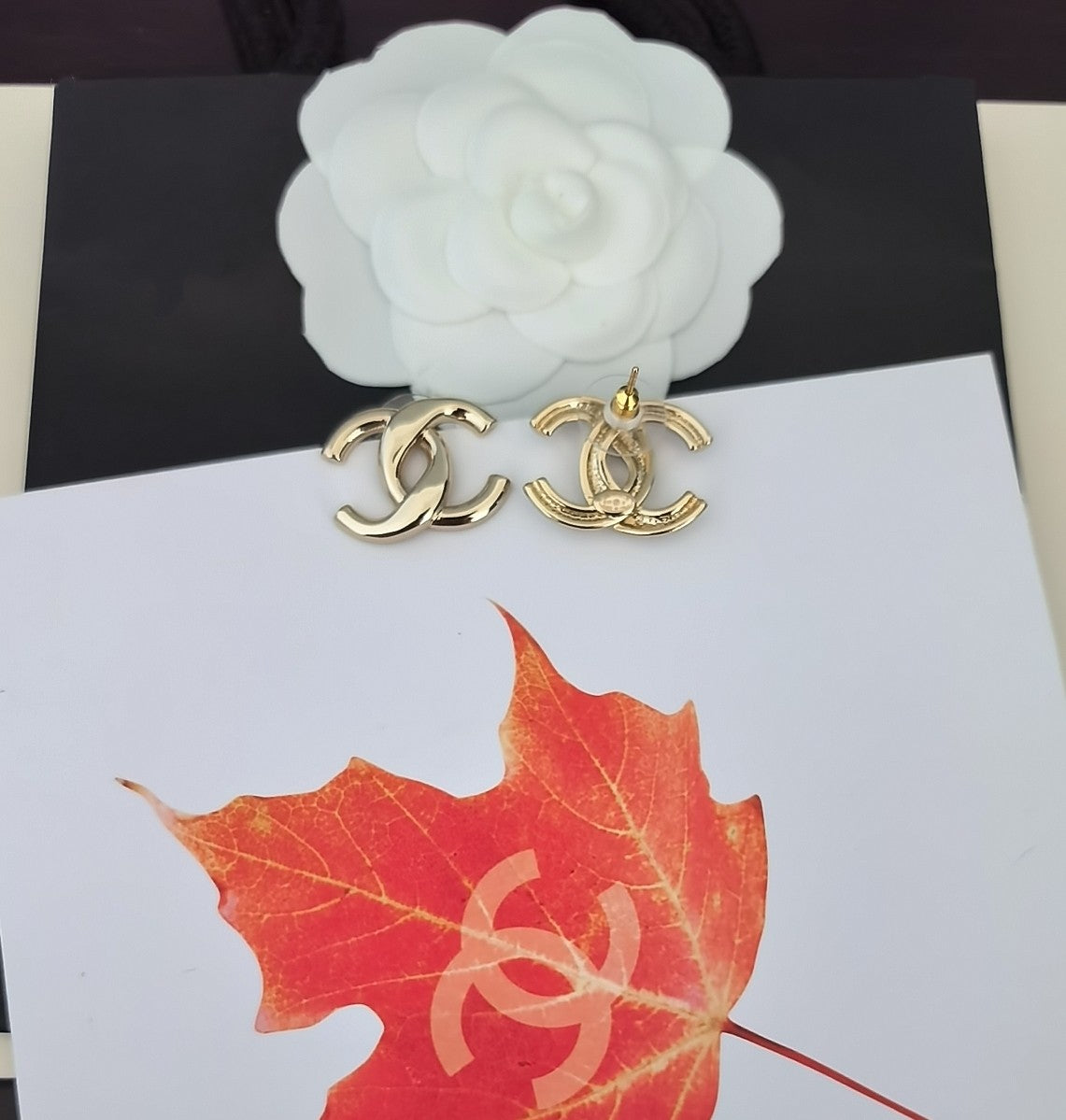 Signature Emblem Stud Earrings in Gold-Tone – Design 033 side detail