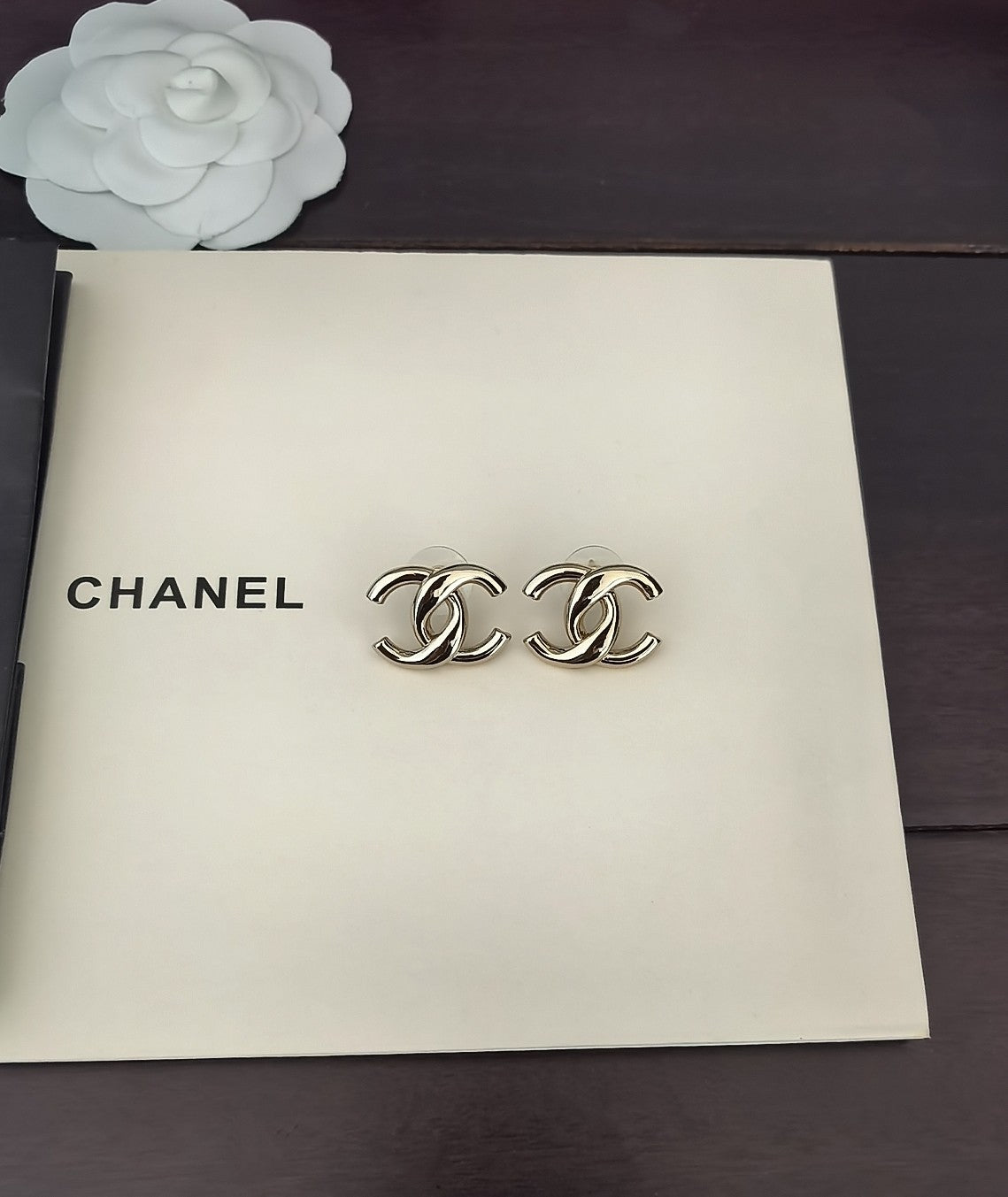 Signature Emblem Stud Earrings in Gold-Tone – Design 035 close-up detail