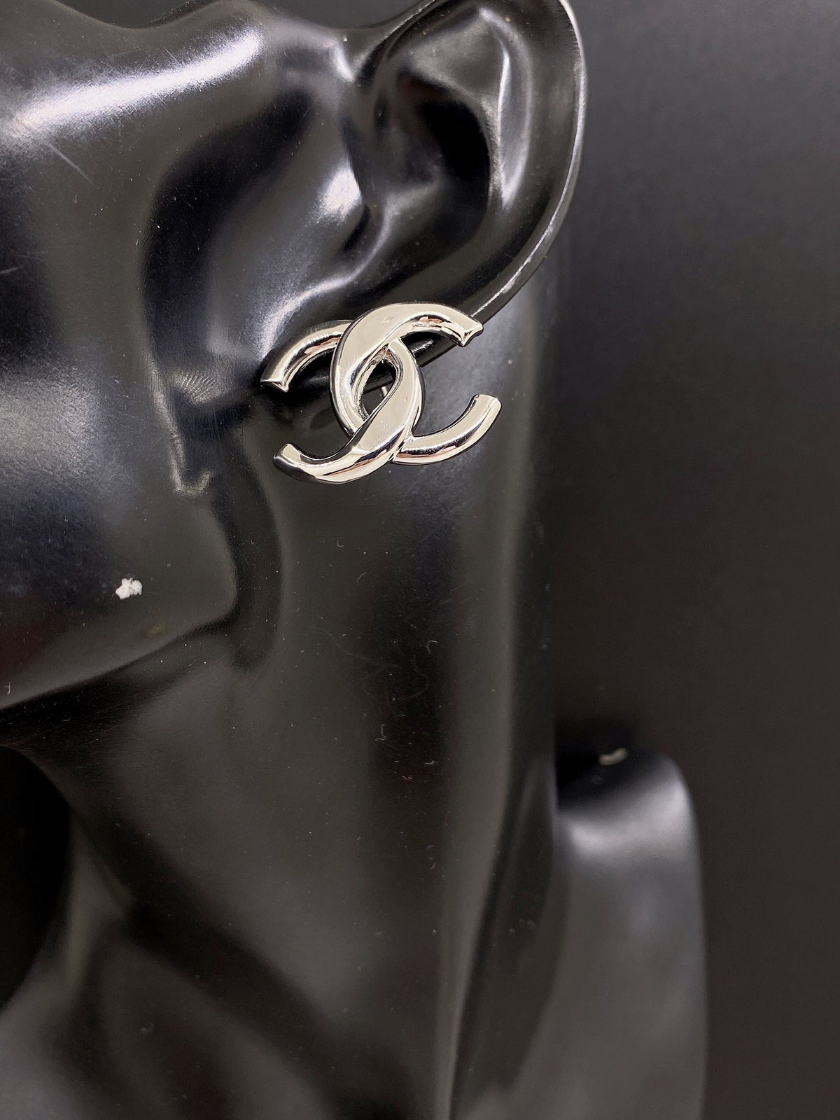 Signature Emblem Stud Earrings in Gold-Tone – White Detail – Design 003 front product view
