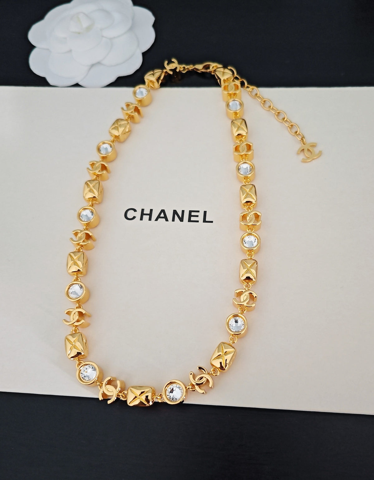 Square Crystal-Accent Pendant Necklace side detail