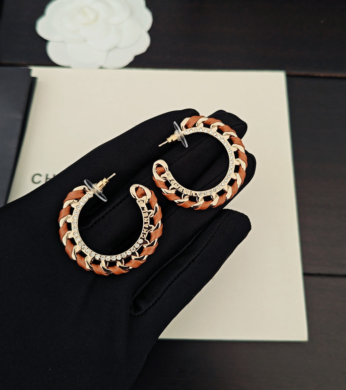 Round Jewelry Accessory in Gold-Tone – Black Detail detail view