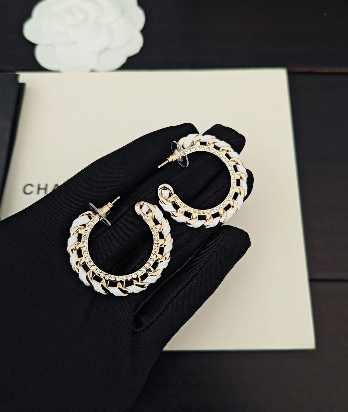Round Jewelry Accessory in Gold-Tone – Black Detail front product view