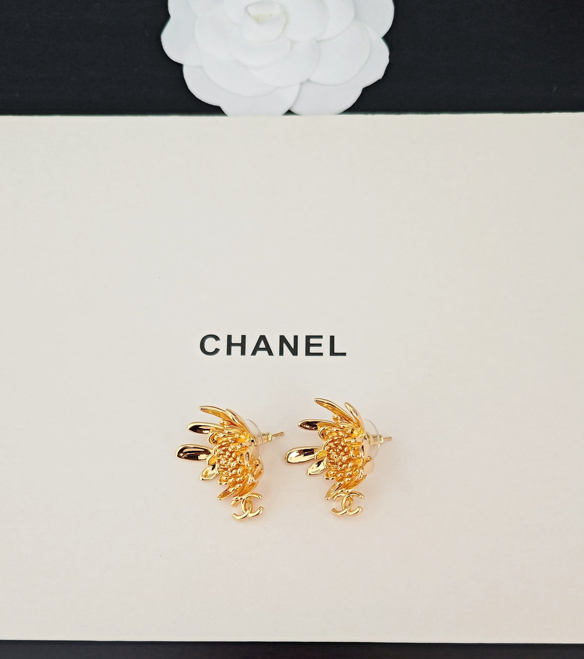 Camellia Statement Earrings in Gold-Tone – Camellia Detail close-up detail