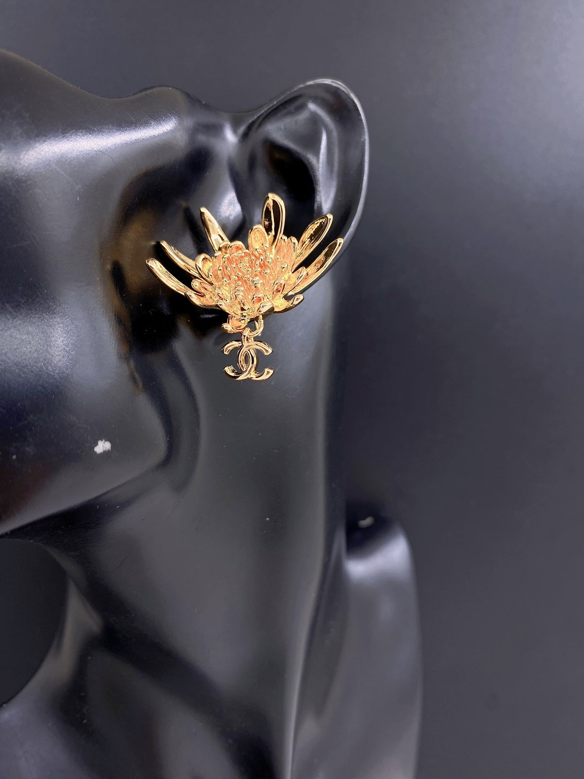 Camellia Statement Earrings in Gold-Tone – Camellia Detail front product view