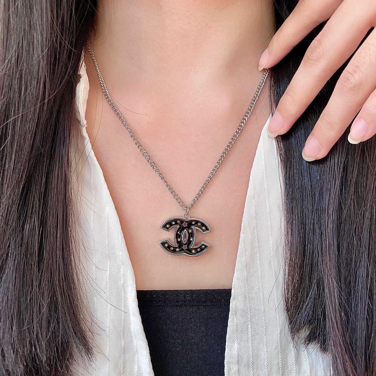 Signature Emblem Pendant Necklace in Polished Metal-Tone – Design 103 main product view